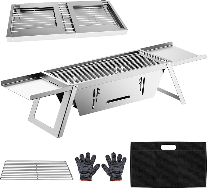 Foldable Small Charcoal Grill, Portable Stainless Steel Charcoal Grill by Unknown