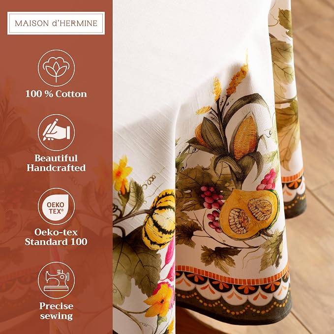 Maison d' Hermine Table Cloth Round Table 100% Cotton 63 Inches Fall Tablecloth - Image 2
