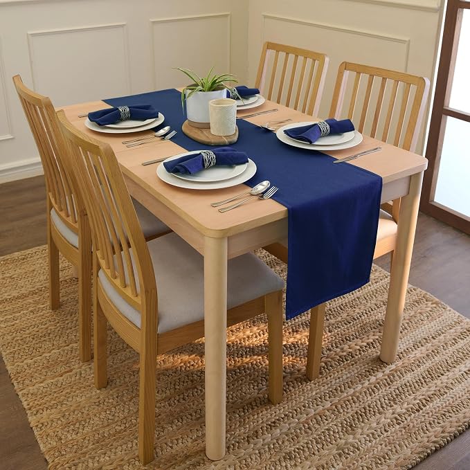 Encasa XO Table Runner 13"x120" Long | Cotton Canvas Fabric | Scotch Blue Solid - Image 2