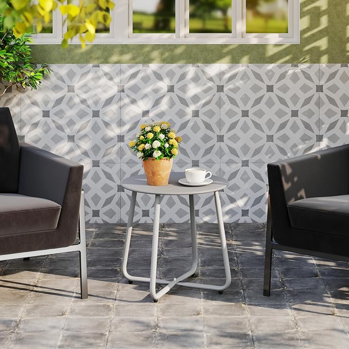 HollyHOME Round Metal Side Table, Rust-Resistant Patio Small Plant Stand - Image 5