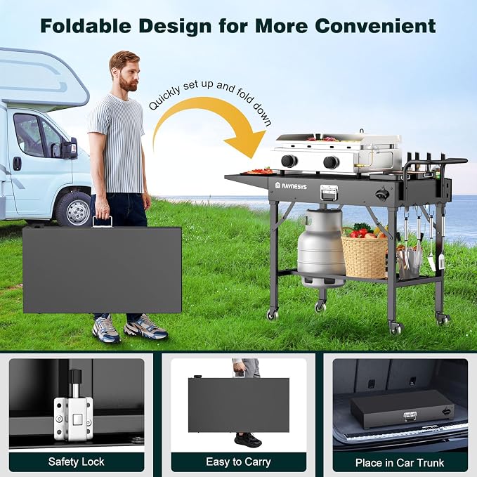 Outdoor Griddle Table, 440lbs Folding Grill Cart, Pizza Oven Table Stand - Image 6