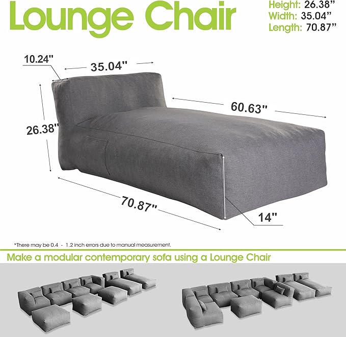 Bean Bag Lounger Chair, Oversized Olefin Patio Daybed, Charcoal Grey
