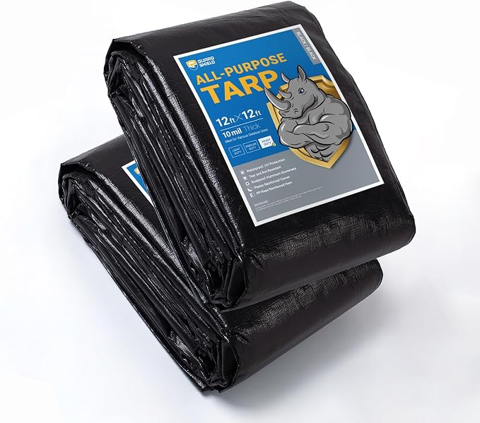 GUARD SHIELD Tarps Heavy Duty Waterproof 12x12 Feet Black Poly Tarp Cover by GUARDSHIELD