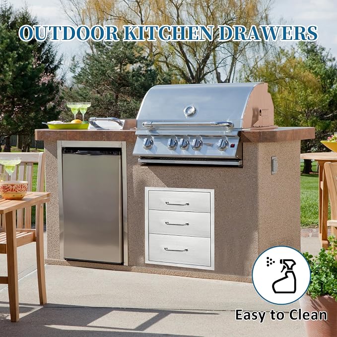 Outdoor Kitchen Drawers 15.7"Wx21.6"Hx17.7"D Flush Mount Access 3-Drawer BBQ - Image 5