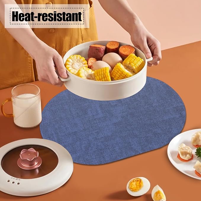 Reversible Placemats Set of 6 Oval, Heat Resistant Wipeable Table Placemats - Image 3