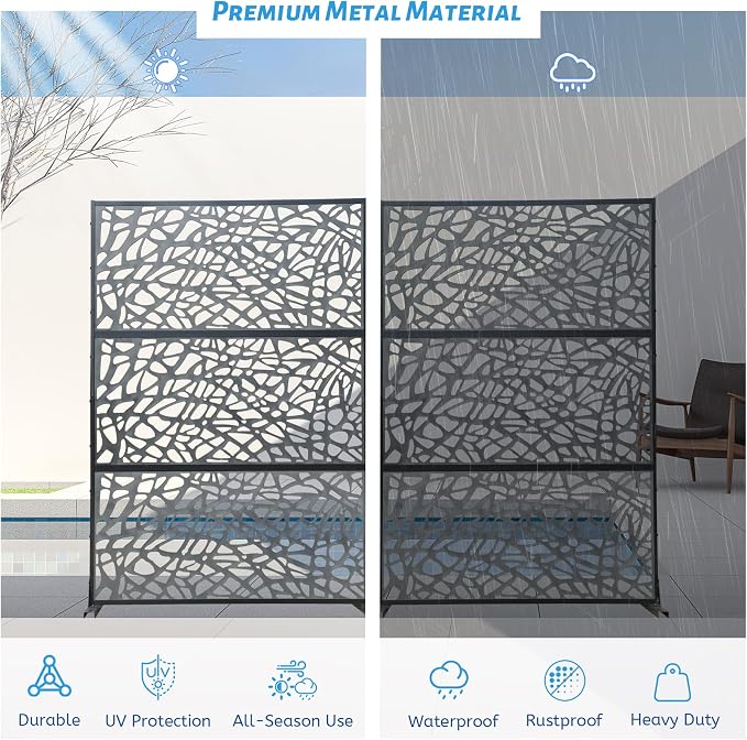 Domi Outdoor Living Privacy Screen, Freestanding, Plastic Mesh, Galvanized - Image 5