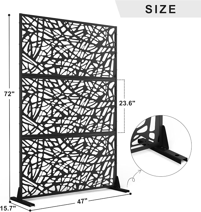 Elevens Metal Outdoor Privacy Screen, Freestanding Outdoor Divider Decorative - Image 2