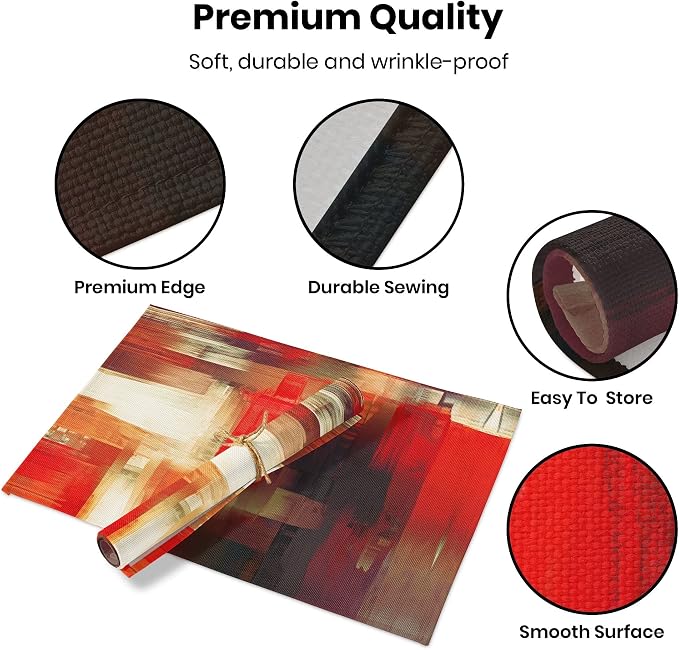 Modern Art Placemats Set of 4 Red Abstract Painting Place Mats Washable Linen - Image 2