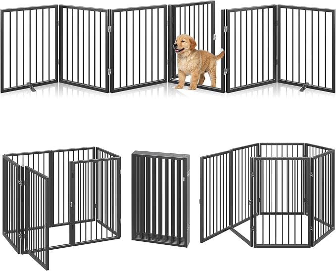 Vantas Folding No-Assembly Metal Pet Gate 120" Wide, Freestanding Accordion by Vantas
