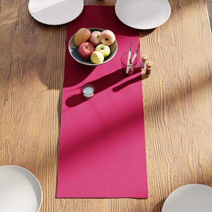 Encasa XO Table Runner 13"x36" Long | Cotton Canvas Fabric | Hot Pink Solid - Image 3