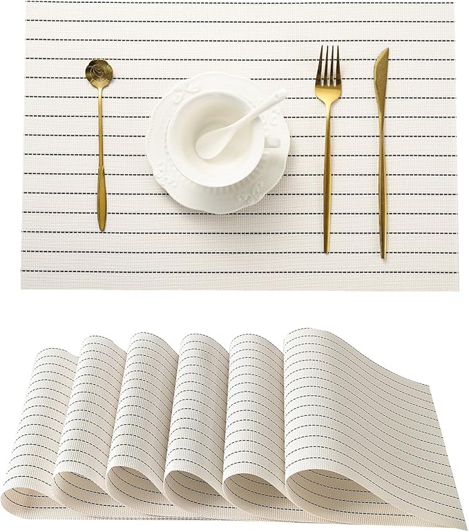 Leetaltree White with Black Stripes Placemats Set of 6 by Leetaltree-ArtatEveryTable