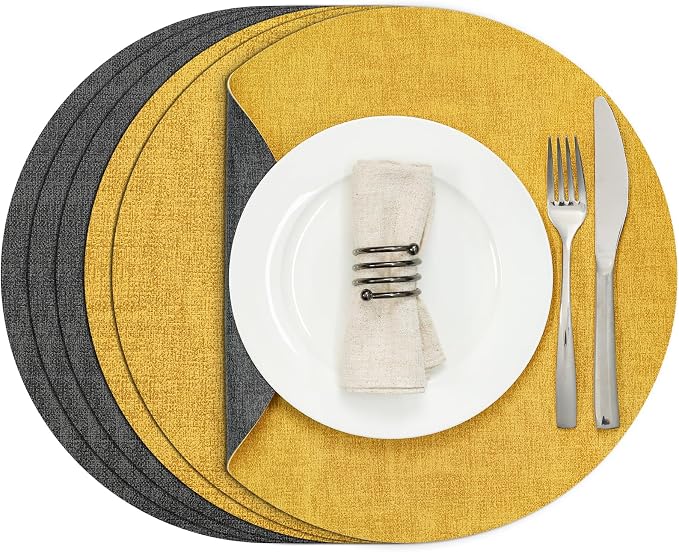 Myir JUN Round Placemats, Dual Sided Faux Leather Place Mats Set of 6 by MyirJUN