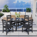 Pamapic 5 PCS Round Outdoor Dining Set, Wood Grain HDPE Outdoor Table and Chairs by Pamapic