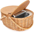 Wicker Picnic Basket with Cooler, Wooden Split Lid Picnic Basket, Vintage-Style by ZORMY