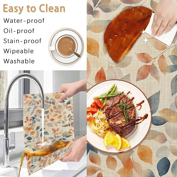 Placemats Set of 6, Autumn Leaves Table Mats, Fall Colorful Washable Linen - Image 5