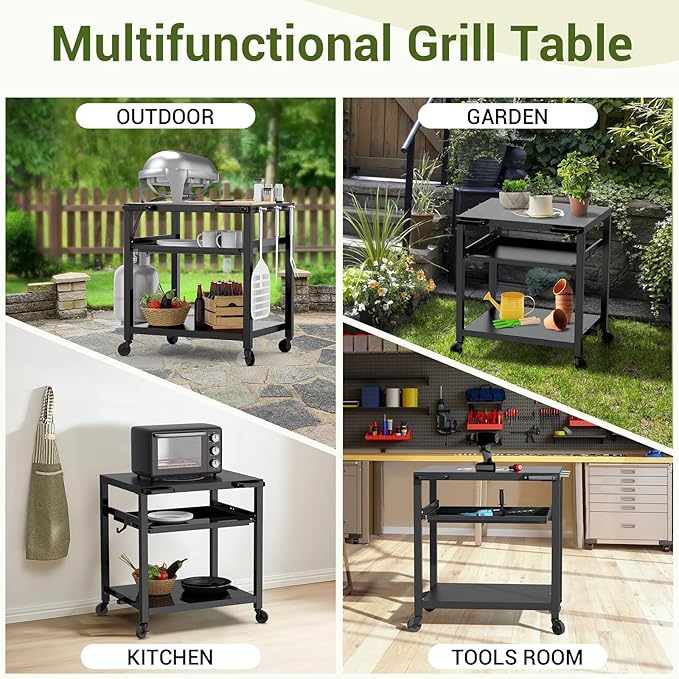 NUUK Outdoor Grill Prep Table 24"x30" Metal Grill Cart Outside 3-Layer Pizza - Image 3