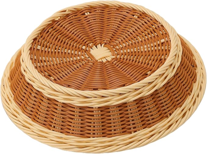 4 Pack Woven Bread Baskets, 11.5 Inch Round Imitation Rattan Basket Wicker - Image 4