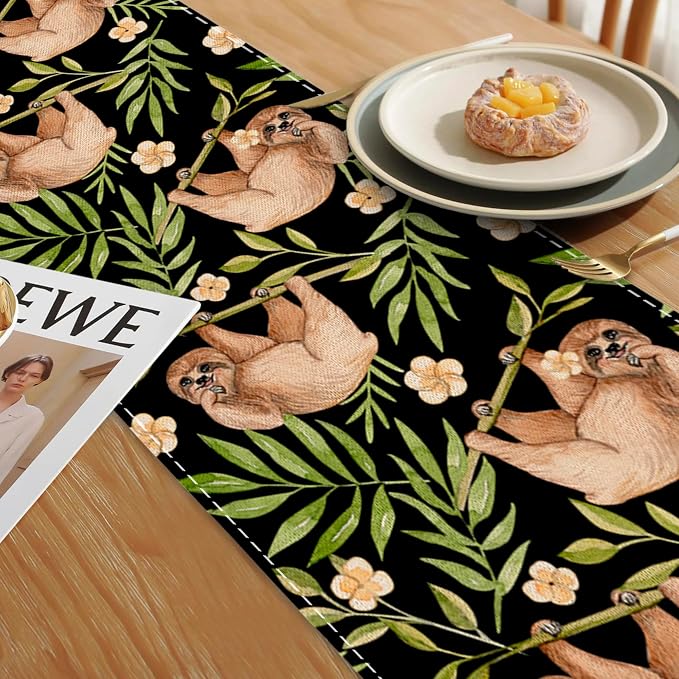 Funny Cute Sloth Flower Table Runner Dresser Scarves Seasonal Linen Tablerunner - Image 6