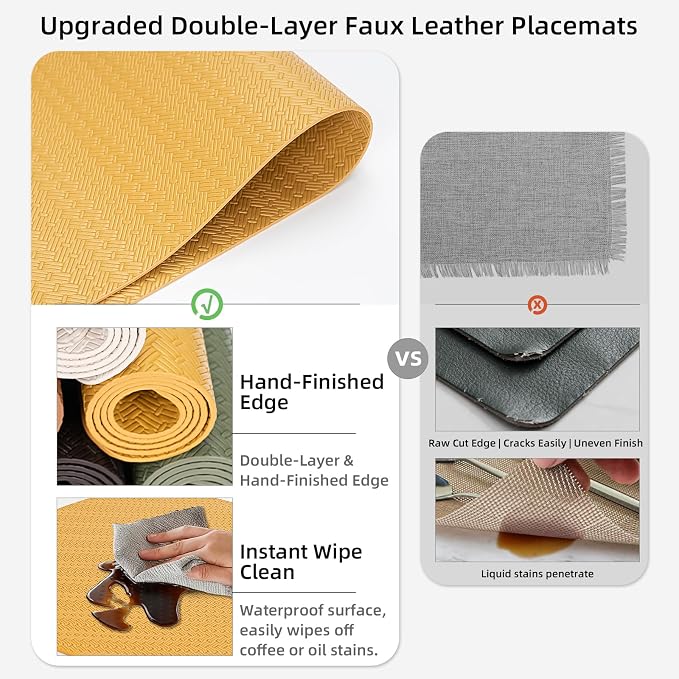 Round Faux Leather Placemats Set of 6 – 13 Inch Vinyl Mats, Heat Resistant - Image 3