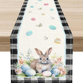 Easter Table Runner, Vinatge Black Plaid Rabbit Easter Eggs Butterflies Floral by Unknown