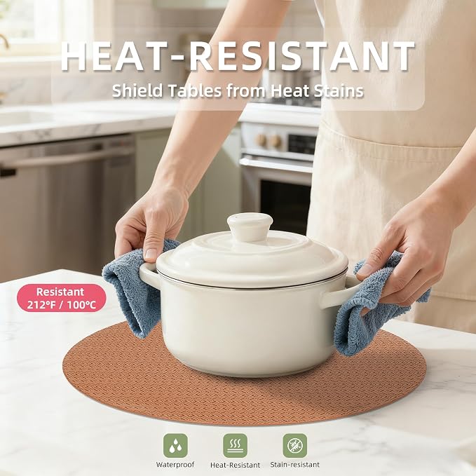 Round Faux Leather Placemats Set of 6 – 13 Inch Vinyl Mats, Heat Resistant - Image 4