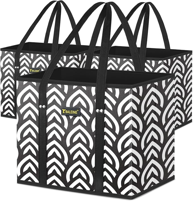 BALEINE 3Pk Reusable Grocery Bags, Foldable Shopping Bags by BALEINE