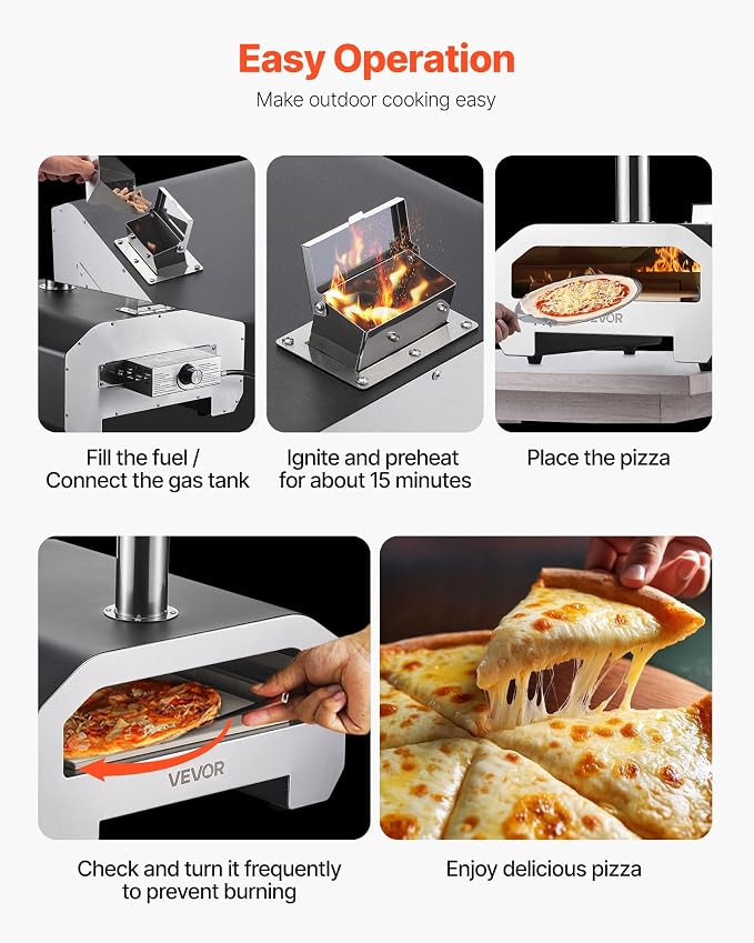 VEVOR Dual Fuel Pizza Oven Outdoor, 16 in Wood Fire & Propane Gas Pizza Oven - Image 6