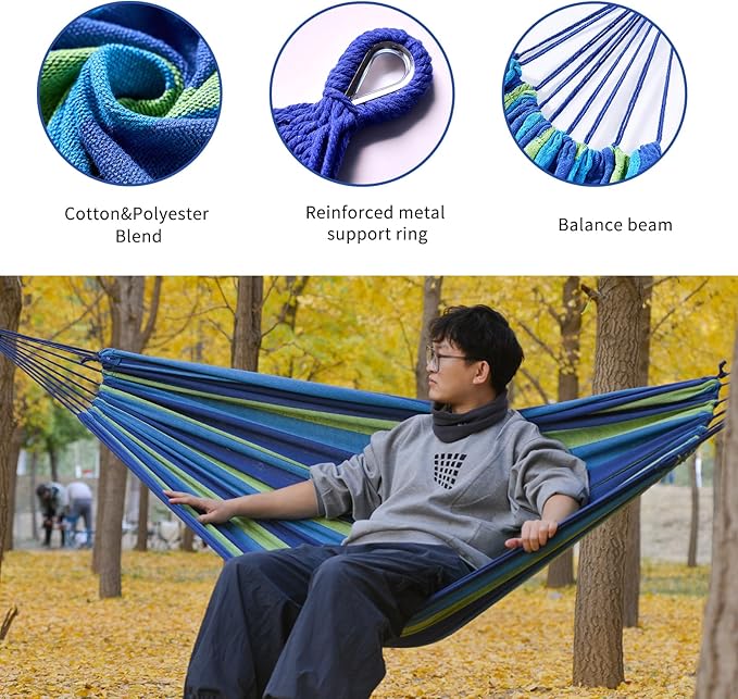 Hammock, Green 100% Cotton, 600 lb Capacity, 106 x 59 Inches