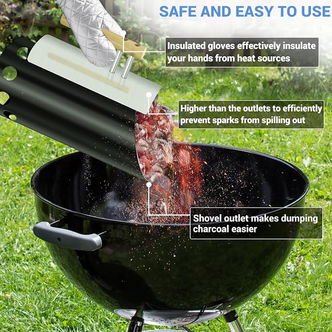 Charcoal Chimney Starter with Insulation Gloves Double Enameled BBQ Starter - Image 6