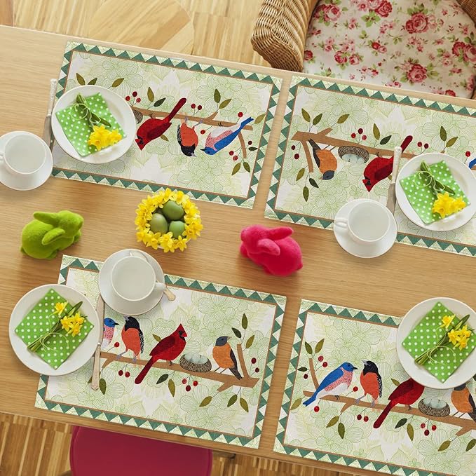 Seliem Spring Birds Tree Branches Placemats Set of 4, Cardinal Bluebird - Image 7
