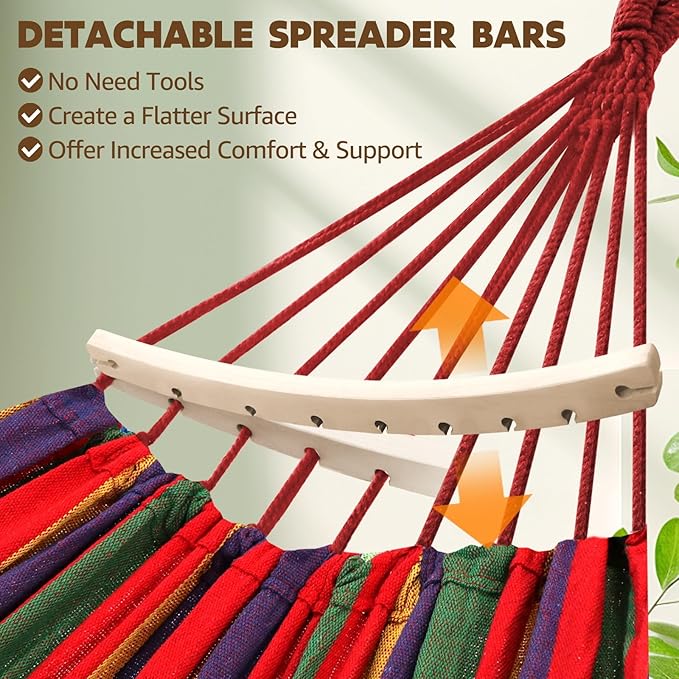 Hammocks Red Striped Cotton with Spreader Bars and Pillow