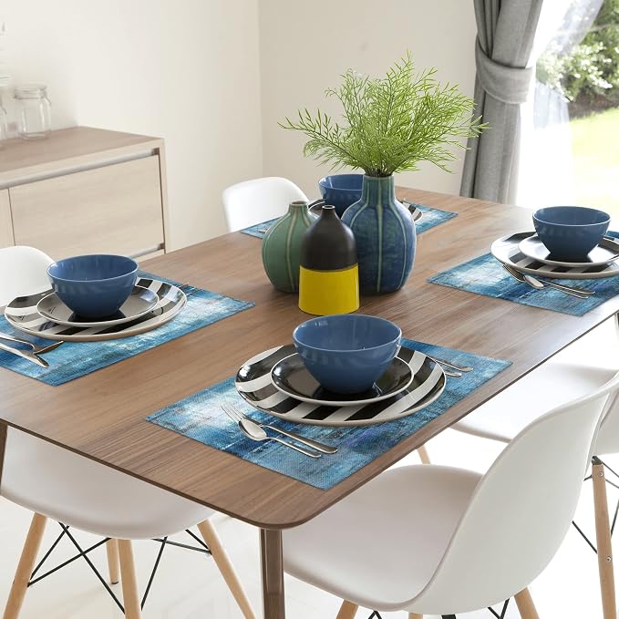 Modern Art Placemats Set of 4 Blue and Grey Abstract Painting Place Mats - Image 6