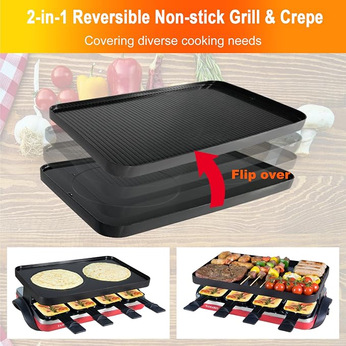 TAMARIT Classic 8 Person Raclette Grill 1500W Electric Tabletop Griddle - Image 5