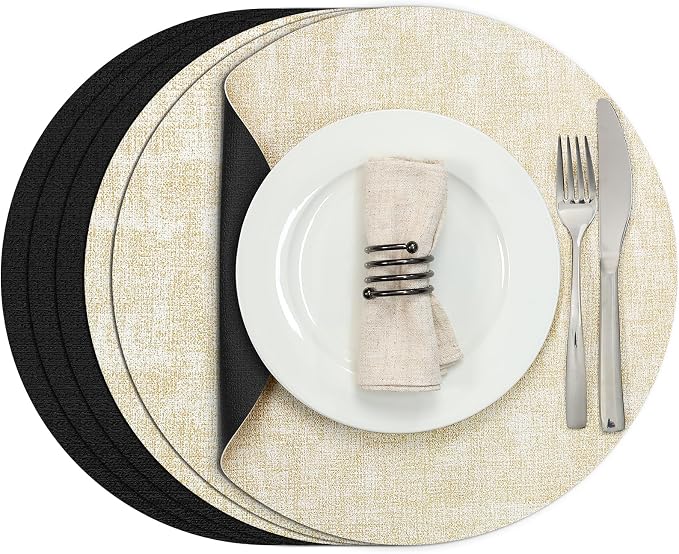 Myir JUN Round Placemats, Dual Sided Faux Leather Place Mats Set of 6 by MyirJUN