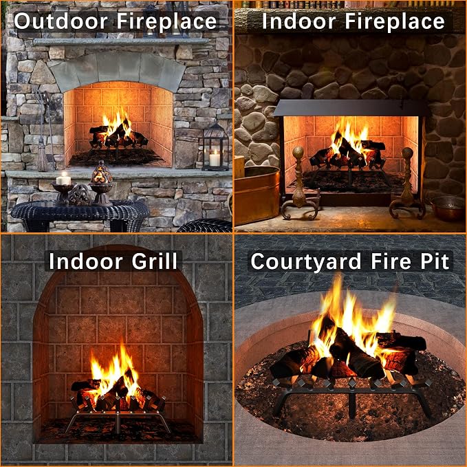 Mr IRONSTONE Fireplace Grate 24 inch Solid Steel Heavy Duty Firewood Log - Image 7
