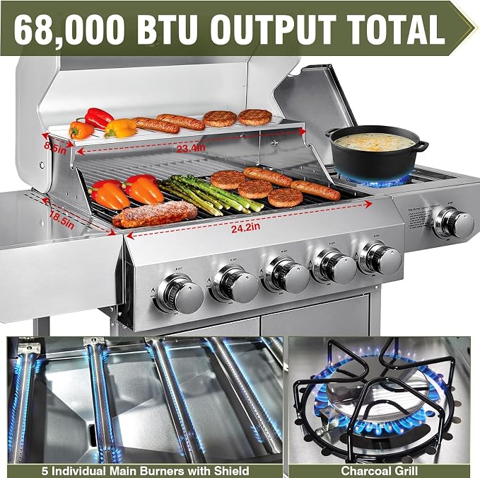 Bestfire 68, 000 BTU 5 Burner Propane Gas Grill - Image 3