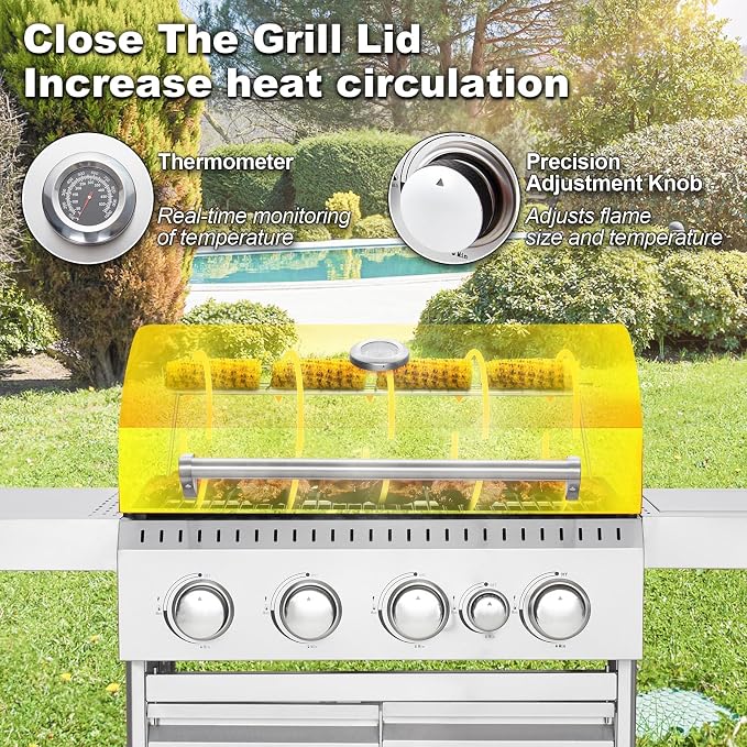 MELLCOM Stainless Steel 4 Burner BBQ Propane Gas Grill - Image 6