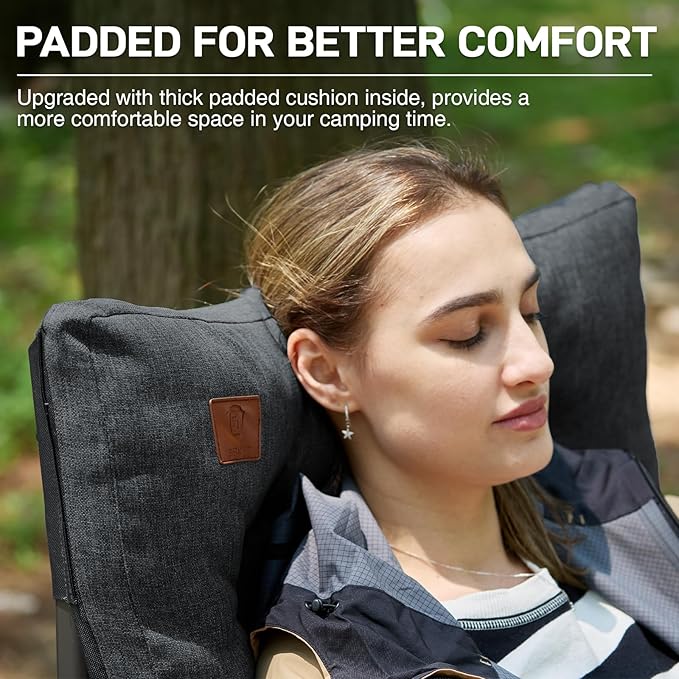 Oversized Padded Folding Camping Chair with Steel Frame, 500 lb Capacity, Black