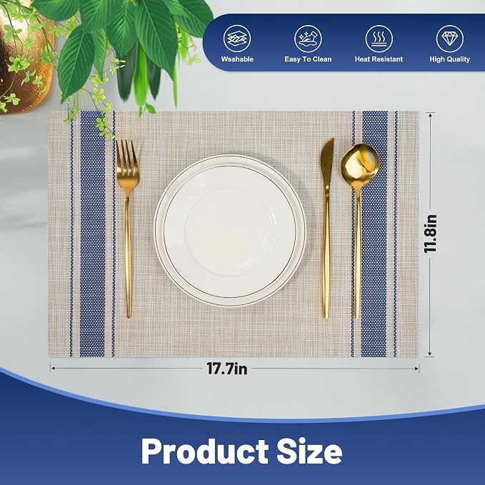 Placemats Set of 8，Non-Slip PVC Weave Table Mats Easy to Clean，Heat Resistant - Image 2