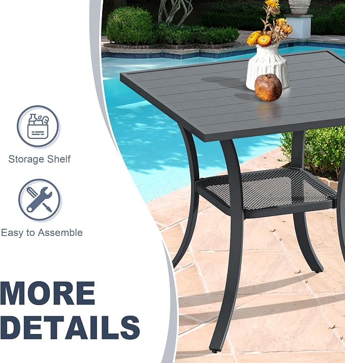 VICLLAX Patio Dining Table, Square Table Metal Outdoor Bistro Table - Image 5