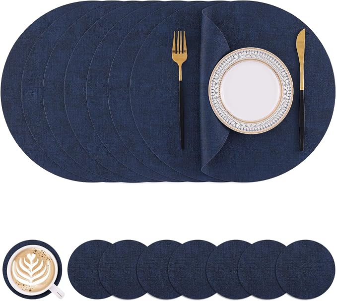 Homaxy Round Faux Leather Placemats and Coasters, Washable Dual-Side Table Mats by Homaxy