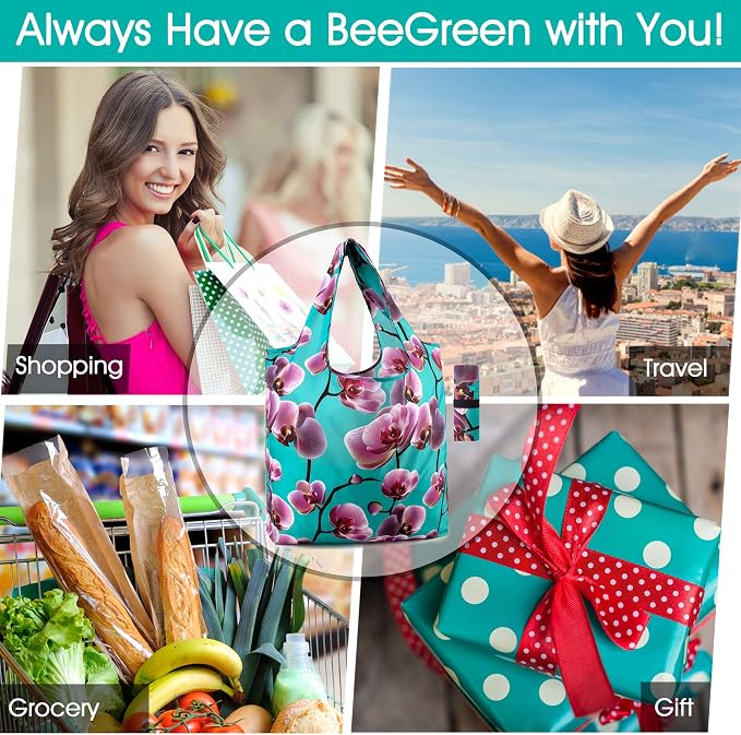 BeeGreen 10 Pack Washable Floral Grocery Bags - Image 7