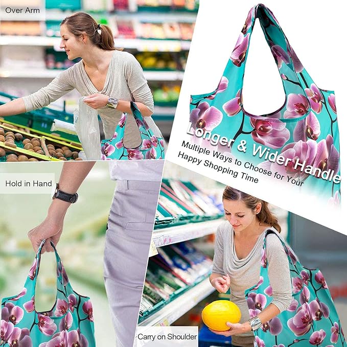 BeeGreen 12 Packs Flower Reusable Grocery Bags Reusable Tote Bags Extra Large - Image 4