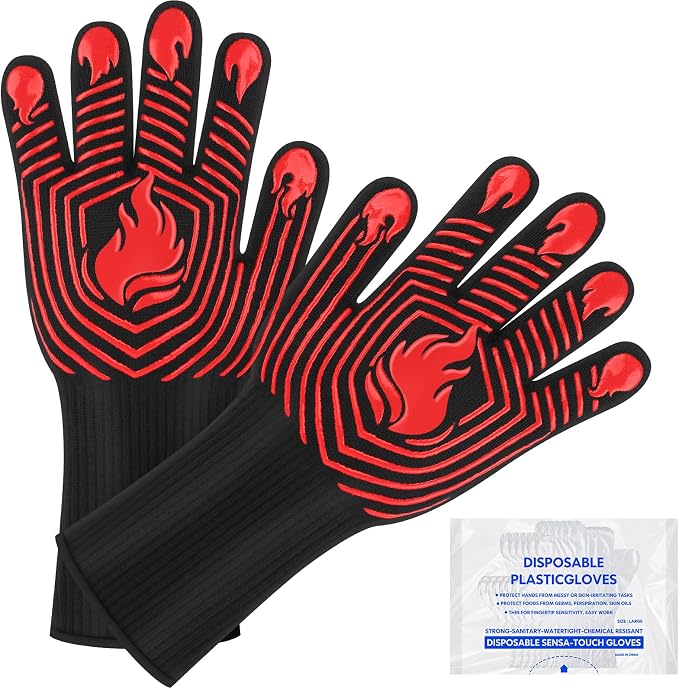 BBQ Gloves, 1472°F Heat Resistant Gloves Fireproof Mitts, Grilling Gloves by KUWANI