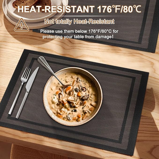 BETEAM Placemats Set of 6, Woven Vinyl Placemat - Image 4