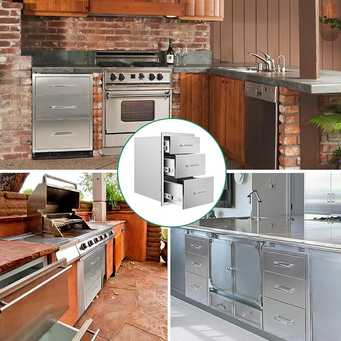 Outdoor Kitchen Drawers 14" W x 21" H x 23" D Stainless Steel Triple Drawers - Image 6