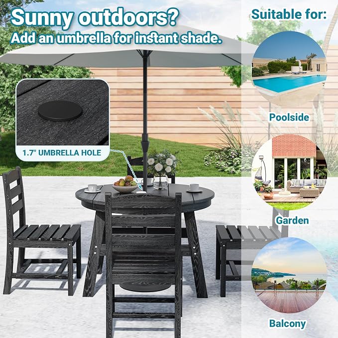 5 Piece Round Outdoor Dining Set, Relaxing HDPE Outdoor Table and Chairs - Image 5