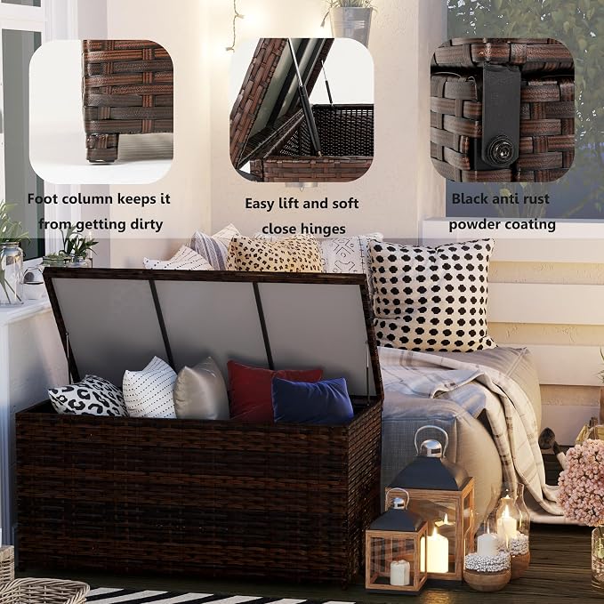 Outdoor 70 Gallon Wicker Storage Box - Image 5