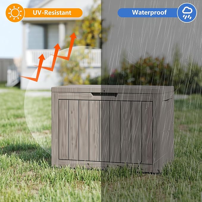 35 Gallon Small Waterproof Outdoor Storage Box, Resin Deck Box Lockable - Image 2