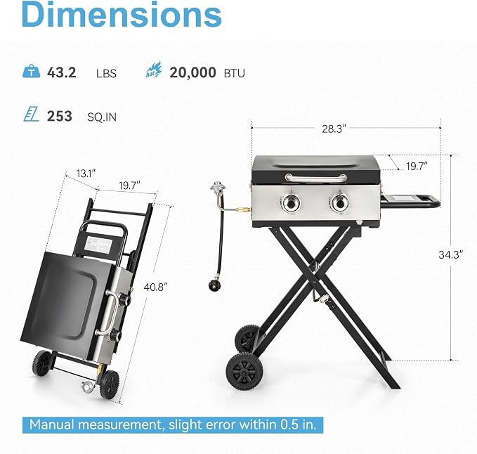 GREEN PARTY 2 Burner BBQ Propane Gas Griddle - Image 3